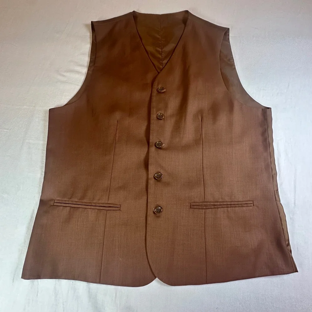 Mens Brown Suit Vest Waistcoat Size 40R Designed in Italy‎ Adjustable Back